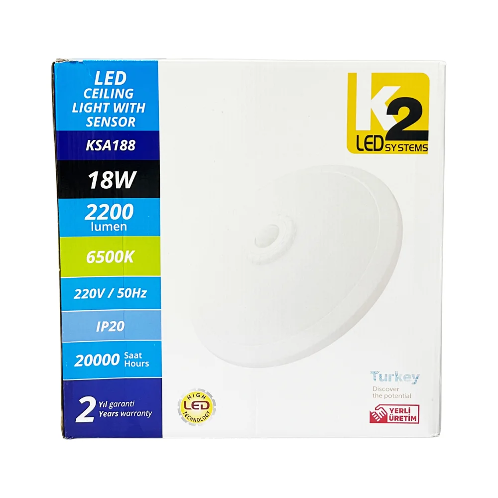 K2 18W Ledli Slim Sensörlü Armatür (Beyaz) 6500K KSA188 - 5