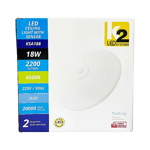 K2 18W Ledli Slim Sensörlü Armatür (Beyaz) 6500K KSA188 - 5