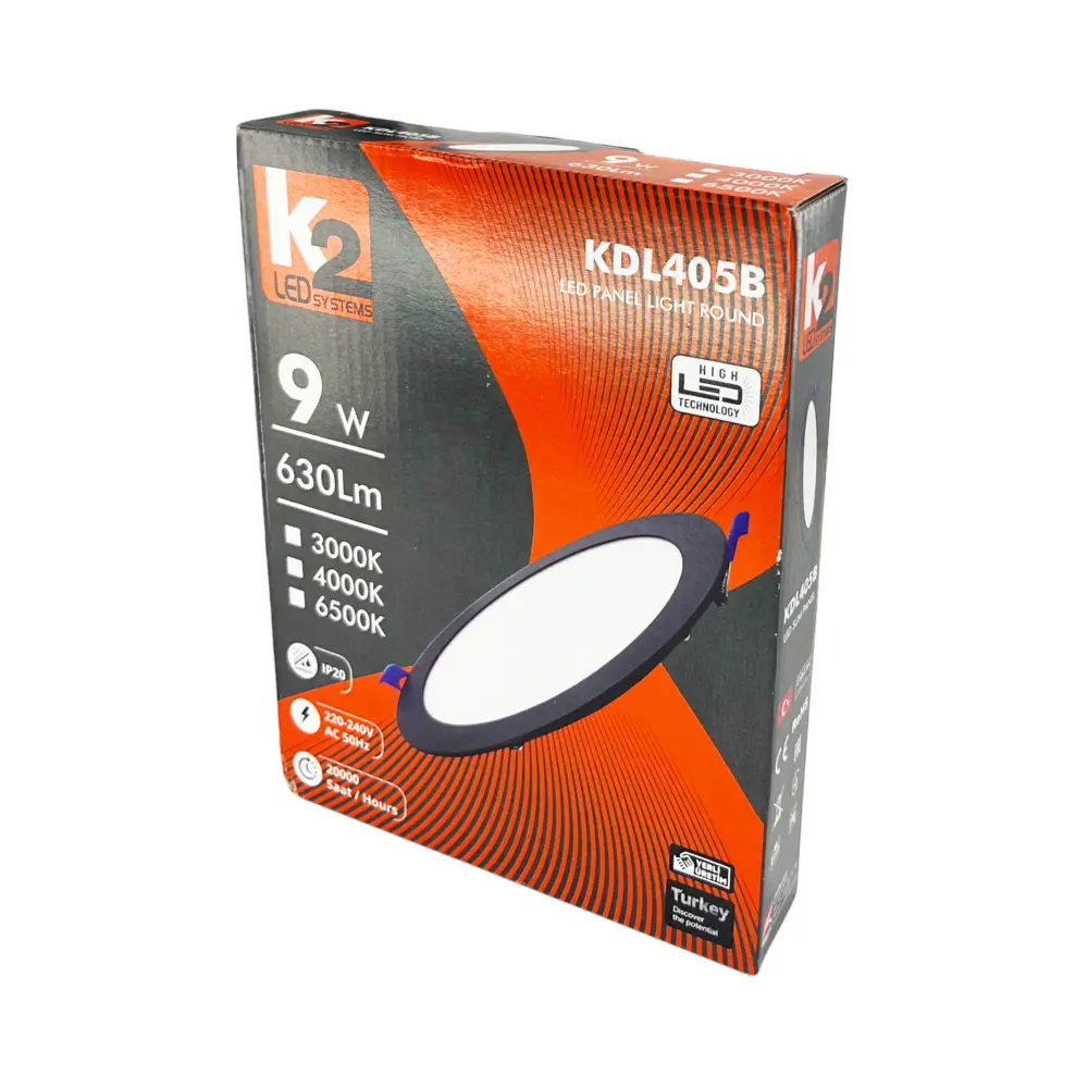 K2 9W Sıvaaltı Panel Led Armatür Siyah Kasa 6500K (Beyaz)-KDL405B - 4