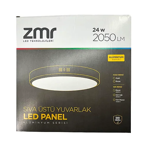 Zmr 24W Sıvaüstü Siyah Kasa Yuvarlak Panel Led Armatür 6500K (Beyaz) ZMR-247 - 4