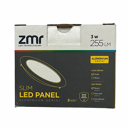 Zmr 3W Siyah Kasa Sıvaaltı Panel Led Armatür 6500K (Beyaz) ZMR-201 - 4